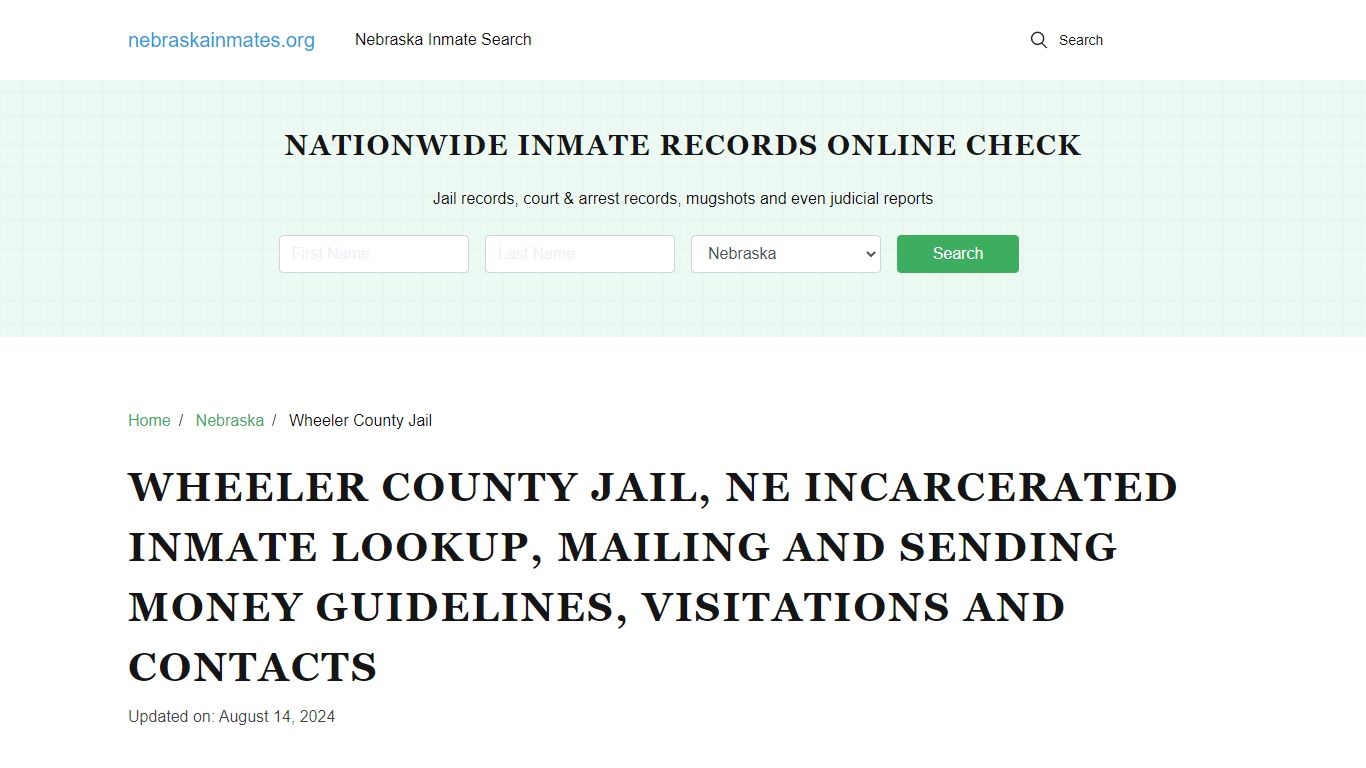 Wheeler County Jail, NE: Offender Locator, Visitation & Contact Info